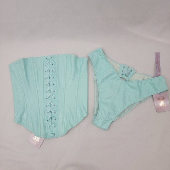 SAVAGE X FENTY Womens MEDIUM Queen of the Galaxy Corset Panty Light Blue Set NWT - Picture 1 of 11